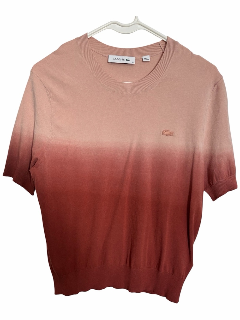 Lacoste Women's Ombre Short Sleeve Knit Top - Dusty Rose to Rust NWT